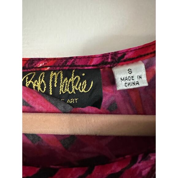 BOB MACKIE Wearable Art Slinky Pink Palm Print Dress Resort Tropical - Sz S - Picture 3 of 6